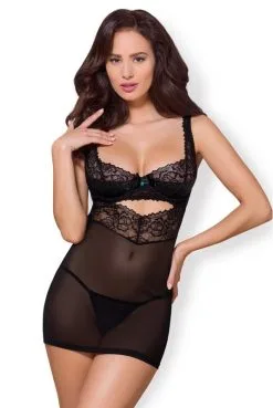 Nuisette Bijou Turquoise Dos Nu Dentelle Noir