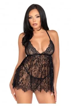 Nuisette Dentelle Florale Noire