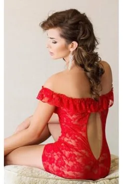 Nuisette Dentelle Rouge épaules Nues