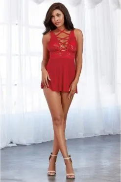 Nuisette Rouge Et Culotte Assortie