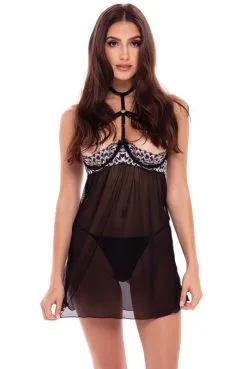 Nuisette Seins Nus Ras De Cou Résille Noire Et Dentelle