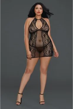 Nuisette Transparente Dentelle Noire Grande Taille