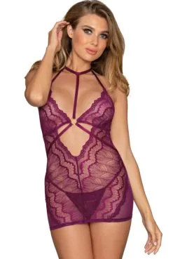 Nuisette Violette Dentelle Et Résille String