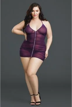 Nuisette Violette Grande Taille Froncée Total Zip