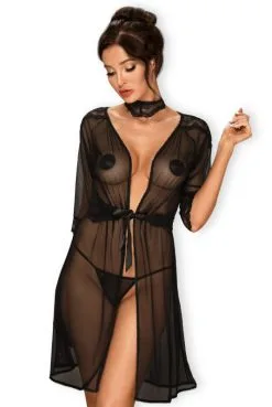 Peignoir Déshabillé Transparent Noir Lucita