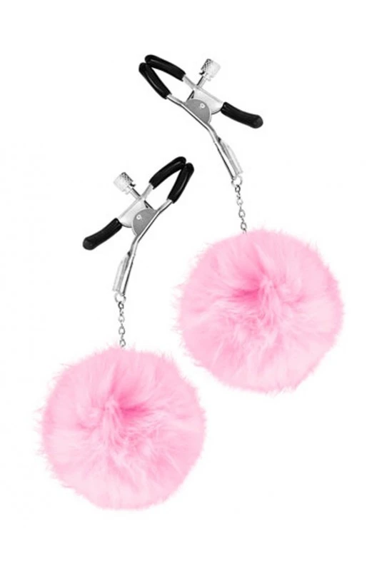 Pinces à Seins Pression Réglable Pompons Roses