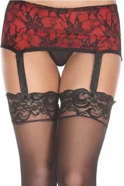 Porte Jarretelles Bandeau Rouge Et Dentelle Noire