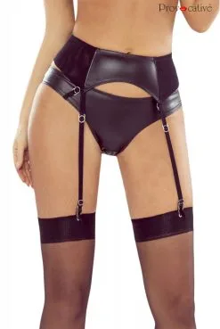 Porte Jarretelles Fetish Hard Chic Wetlook Micro Résille Noir