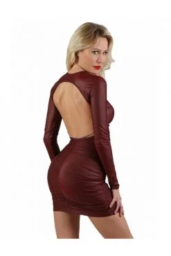 Robe Bordeaux ClubWear Wetlook Dos Nu Manches Longues