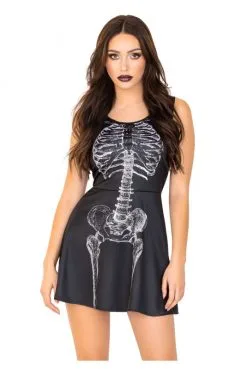 Robe Courte Noire Squelette Halloween