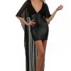 Robe Courte Wetlook Dos Cape Micro Résille Noir