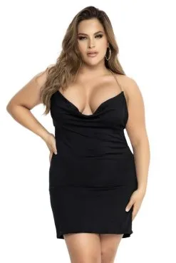 Robe Grande Taille Sexy Chic Drapée Noire Bretelles En Chaînette