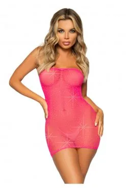 Robe Jupe Sexy 3 En 1 Résille Strass Cristal Rose