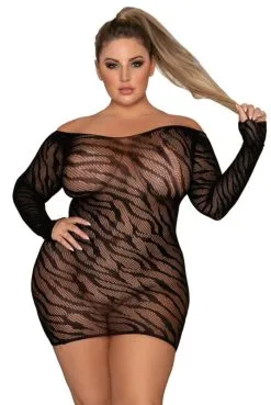 Robe Lingerie Grande Taille Zébrée Noire