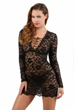 Robe Lingerie Noire Dentelle Lacée