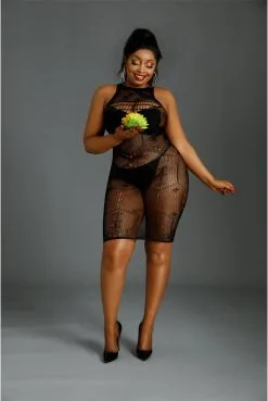 Robe Lingerie Résille Noire Grande Taille Queen Size