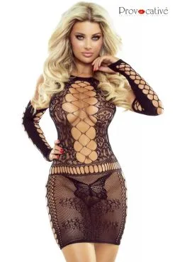 Robe Lingerie Ultra Sexy Papillon Et Mitaine Résille Noire