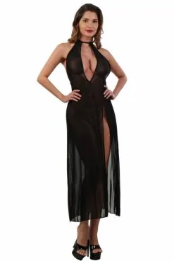 Robe Longue Déshabillé Transparent Noir