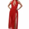 Robe Longue Déshabillé Transparent Rouge