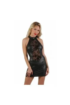 Robe Noire ClubWear Wetlook Floqués Velours