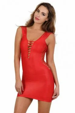Robe Rouge Ajourée Bretelles Multi Strappy