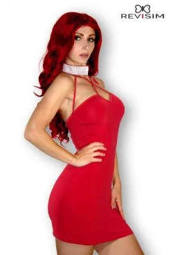 Robe Rouge Col Strass Sexy Chic