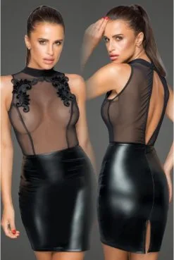 Robe Sexy Chic Wetlook Et Broderies