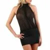 Robe Sexy Courte Transparente Dos Nu Micro Résille Noir