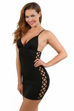 Robe Sexy Noir Effet Cotés Lacés