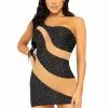 Robe Sexy Noire Asymétrique En Spandex Ornée De Strass