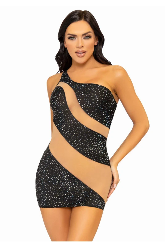 Robe Sexy Noire Asymétrique En Spandex Ornée De Strass – Image 5