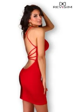 Robe Sexy Rouge Décolleté Drapé Dos Nu Anneau