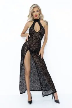 Robe Soirée Longue Fendue Tulle Léopard Ultra Sexy