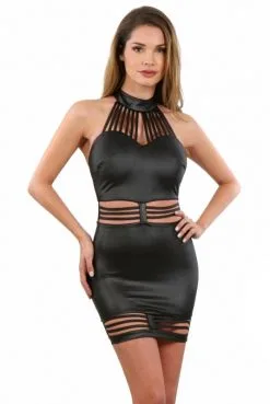 Robe Taille 36/38 Fetish Wetlook Découpe Liens Sexy Noir