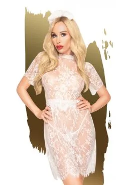 Robe Transparente Blanche Serre Tête Et String