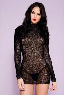 Robe Transparente Noire Manches Longues