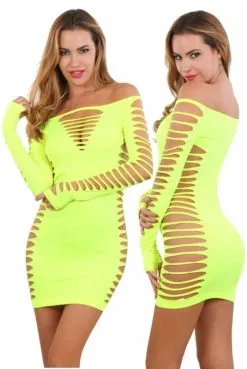 Robe Ultra Sexy ClubWear Ajourée Jaune