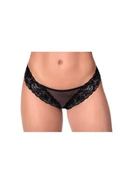 String Dentelle Et Fine Résille Noire