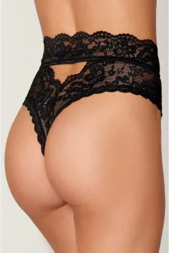 String Dentelle Sexy Taille Haute Noir