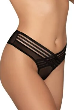 String Noir Résille Devant Bandes Croisées