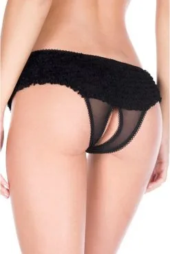 Tanga Sexe Ouvert Mousseline Noir