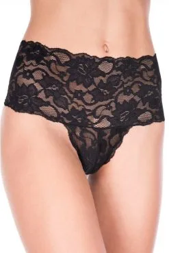 Tanga String Noir Taille Haute Dentelle