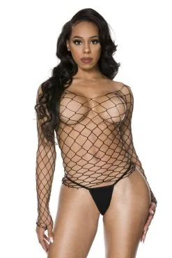 Top Résille Grand Filet à Large Maille Avec Manches
