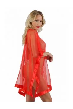 Tunique Transparente Ample Rouge Voile Et Satin